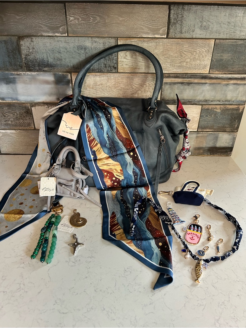 Stormy Seas We The Free Emerson Tote W/ Micro Emerson, Charms, & Scarves - Picture 7 of 16